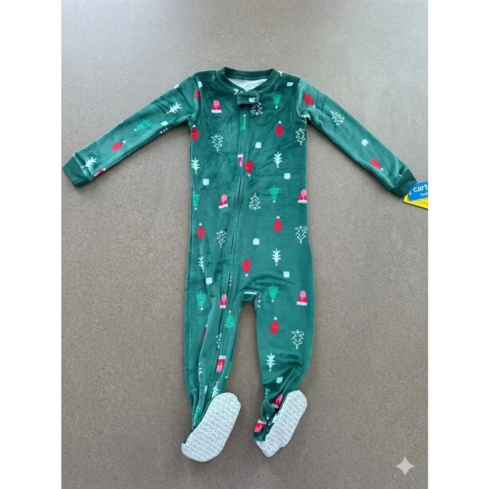 NEW! 2T Carter's Baby Velour Long-Sleeve Snug Fit One-Piece Christmas Pajamas